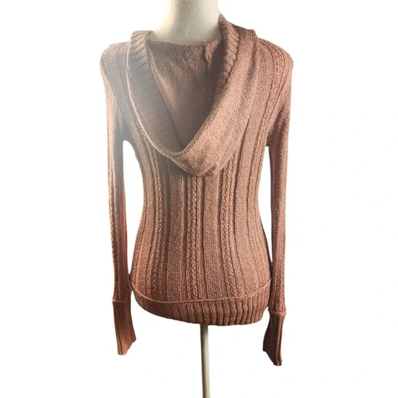 Maurices Women's Med Pink Sweater Hooded V-Plunge Neckline Knit Pullover - Picture 5 of 8